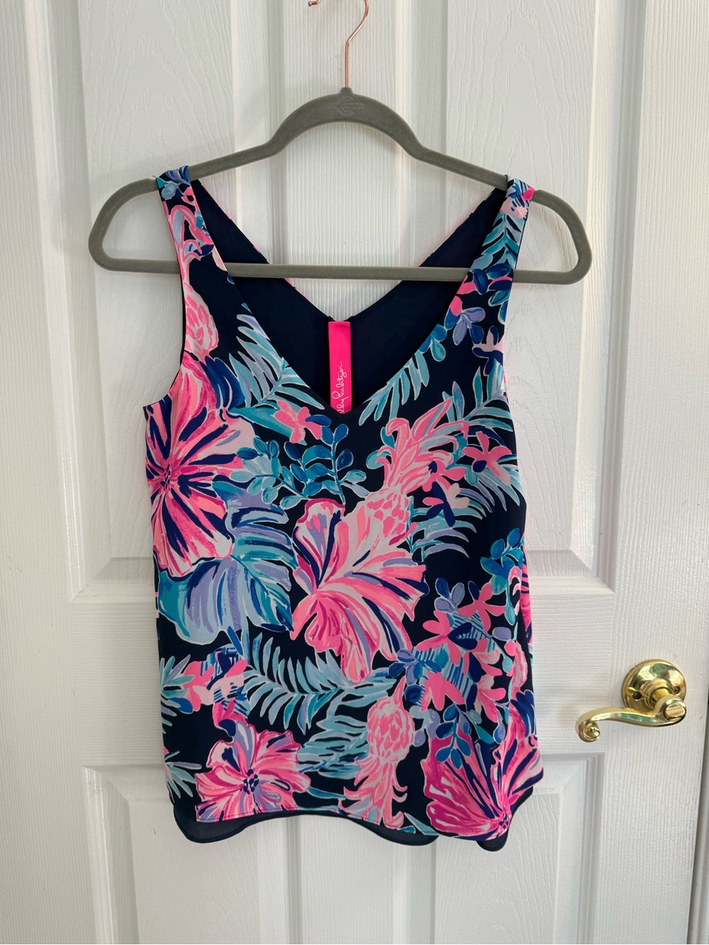 Lilly Pulitzer Navy Pink Aqua Tropical Tank Top